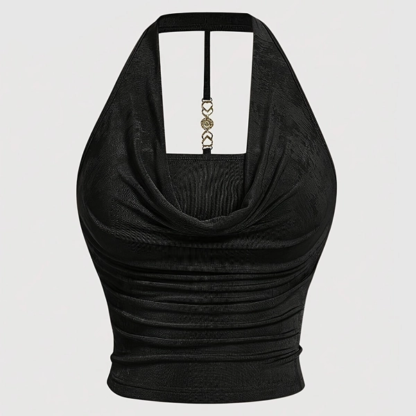 Women'S Elegant Halter Neck Top - Backless Shirt with Adjustable Strap, Chic Office & Party Outfit, Breathable Non-Stretch Fabric, Lightweight Everyday Blouse for Women - Spring/Fall/Summer, Ladies Tops And Blouses