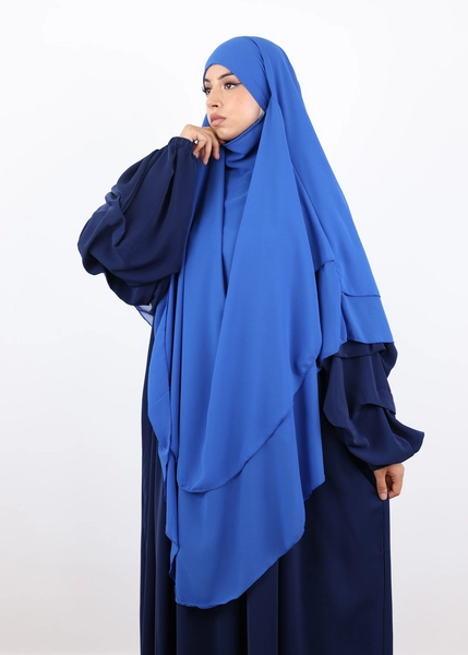 Khimar 2 Layer Chiffon Rounded Royal Blue - Ina Collection