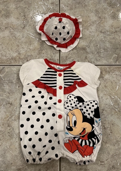 Vintage Size 0-6 Months Mickey Mouse Minnie Romper Set w/ Hat Disney Babies