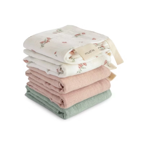 Muslin Cotton Washcloth Pink Flower Combo One Size