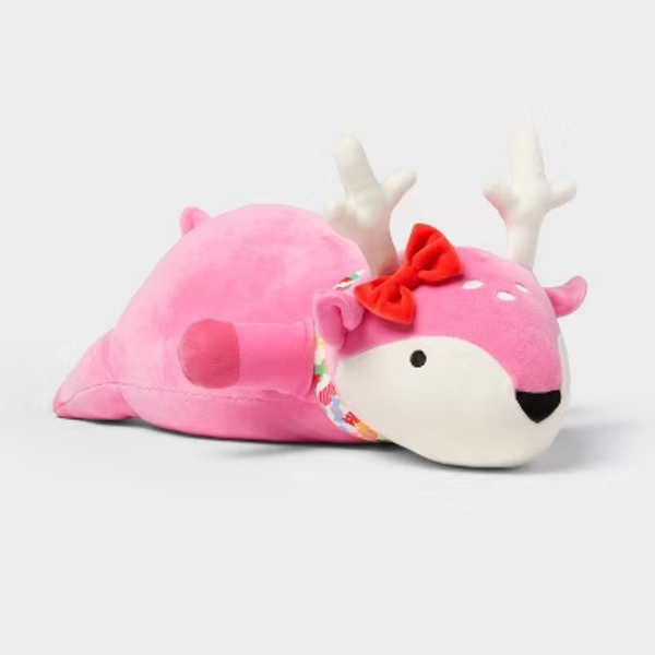 Holiday Pink Deer Weighted Plush Kids' Throw Pillow- Pillowfort™