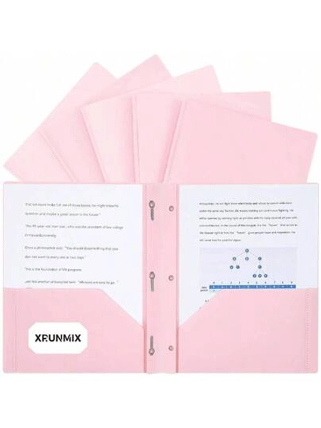 Two - Pocket - Folders With 3 Prongs, Letter Size Plastic Folders With Pockets And Prongs, Poly Plastic Folders For Office. 6 Pastel Colors(Pink - 12 Packs)