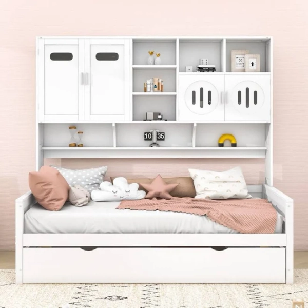 Red Barrel Studio Talleyran Modern Wood Daybed with Trundle and Storage Shelves