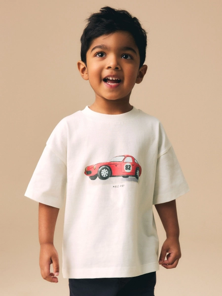 White Watercolour Car Short Sleeve Graphic T-Shirt (3mths-7yrs)