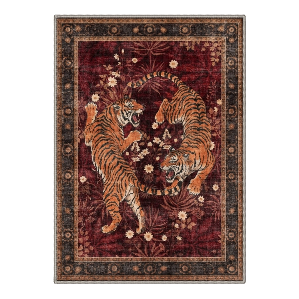 Gemini Oriental Machine Washable Red Indoor Area Rug with Non-Slip Backing