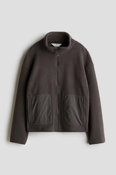 Jacke aus Teddyfleece - Dunkelgrau