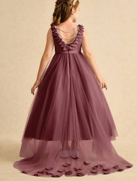 Azazie A-Line Scoop Neck Chapel Train Tulle Flower Girl Dress