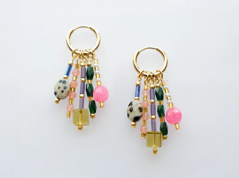 Colorful Dangle Earrings, Beaded Charm Hoop Maximalism, Huggie Hoops, Statement Bright Hoops