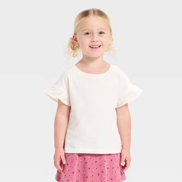 Toddler Girls' Short Sleeve Ruffle T-Shirt - Cat & Jack™ Cream 4T