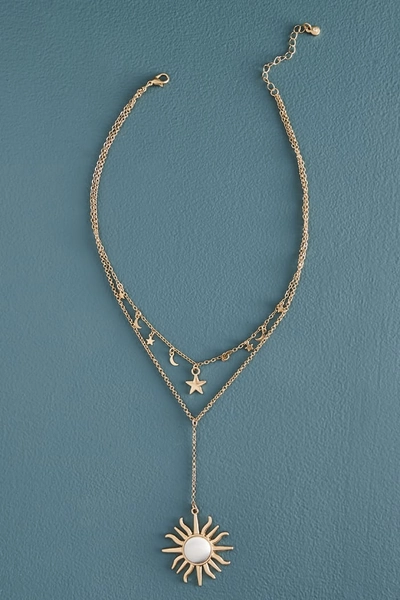 Metal Two Tone Sun Lariat Necklace