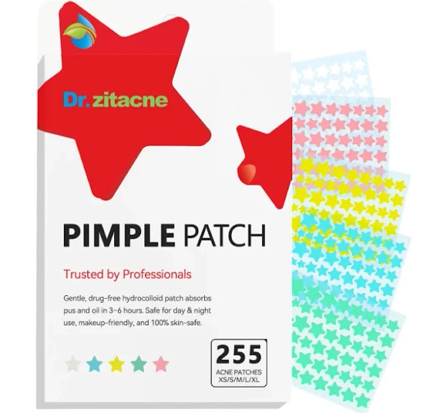 Pimple Patches for Face, Hydrocolloid Patch Acne Patches Professional 255 Pcs 5 Colors&Sizes(8,10,12,14,16mm) Matches Different Size, Cute Star Spot