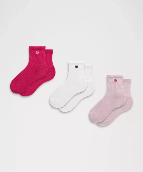 Unisex Daily Essential Quarter Socks *3 Pack - Pink Haze/White/Magenta Smoke - XL
