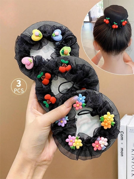 3pcs Cute Girls' Bun Hair Nets For Dance Performance