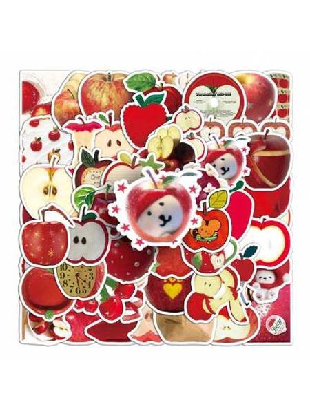 50 piezas Pegatinas lindas de manzana roja, pegatinas decorativas adorables de fruta, pegatinas de manzana roja de dibujos animados, pegatinas estéticas, pegatinas de vinilo resistentes al agua, adecuadas para botellas de agua, computadoras, portátiles, teléfonos, equipaje, cuadernos, refrigeradores, etc.
