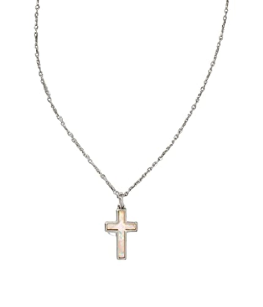 Kendra Scott Cross Pendant Necklace for Women, Fashion Jewelry, Rhodium-Plated, White Opal