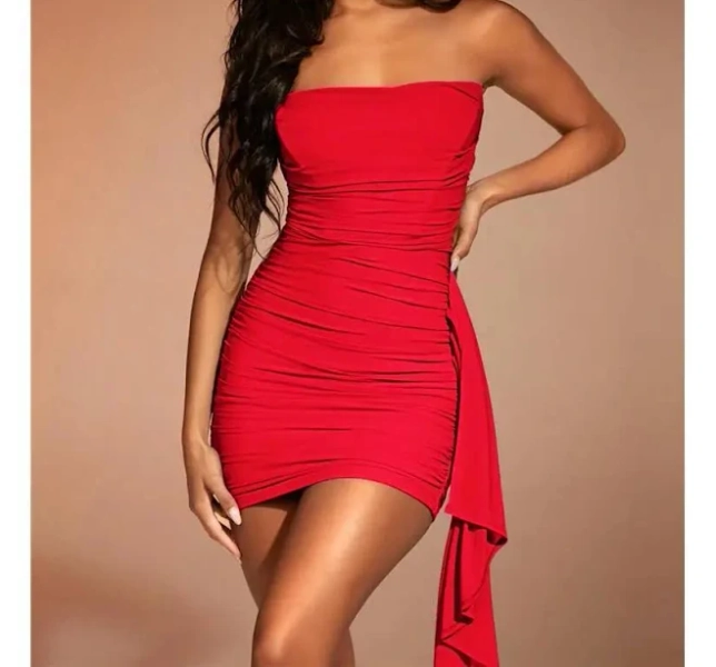 Women's Strapless Ruched Bodycon Dress