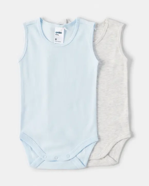 2 Pack Cotton Sleeveless Bodysuits Size 2