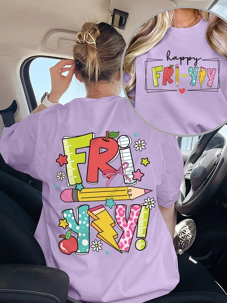 INAWLY Women's Colorful Printed Crew Neck Short Sleeve T-Shirt Graphic Tees Women Tops