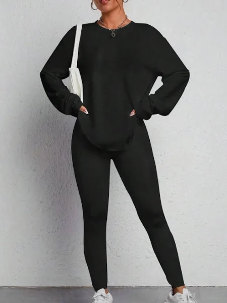 SHEIN Women's Round Neck Long-Sleeved Two Piece Suit