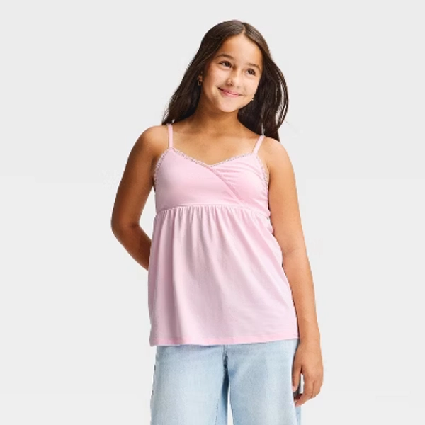 Girls' Lace Trim Knit Babydoll Tank Top - art class™ Light Pink M