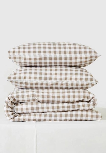 Lume Check Cotton Blend Duvet Cover Set Natural