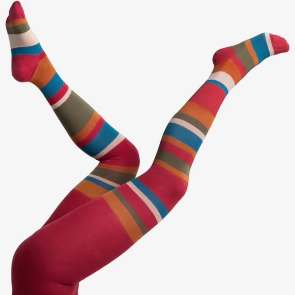 Asymmetrical Color Block Striped Cotton Tights