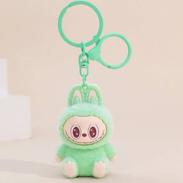 Key Chain | Flocked Labubu Inspired Keychain - Green | Little Trendy