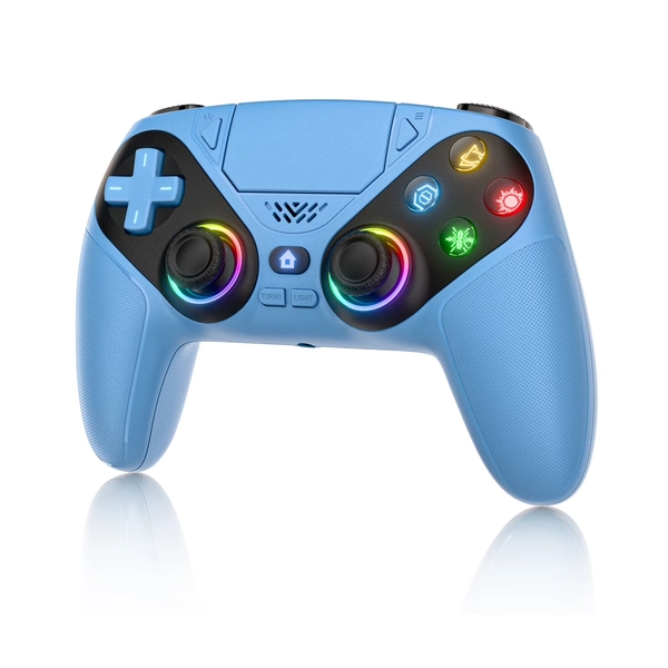 Wireless Pro Controller for PS5 Pro/Slim,Steam with 9 Colors RGB Light - Support Microphone/Dual Vibration/Turbo/Programmable, with 3.5mm Audio Jack, Blue