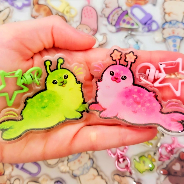 Alien Seal Keychain Set / 2.5in Glitter Double-Sided Acrylic Space Animal Charms / Cute Kawaii Seal Keychains for Animal Lovers