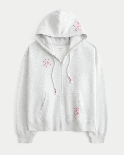 Hollister Feel Good Easy Ocean Graphic Zip-Up Hoodie