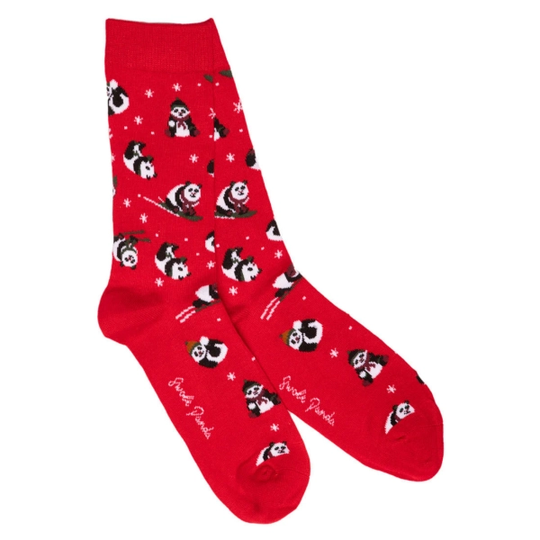 Red Skiing Panda Bamboo Socks