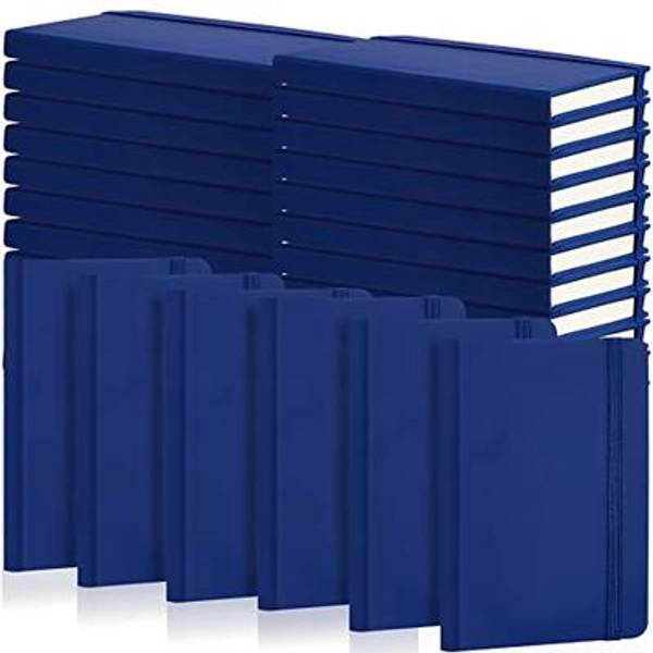 40 Pieces Small Notebooks A6 Pocket Journals 3.5 x 5.5 Inch Small Leather Notebook Mini Ruled Lined Journal with Elastic Band Pen Holder Page Marker Ribbons for Diary School Business Office (Blue)