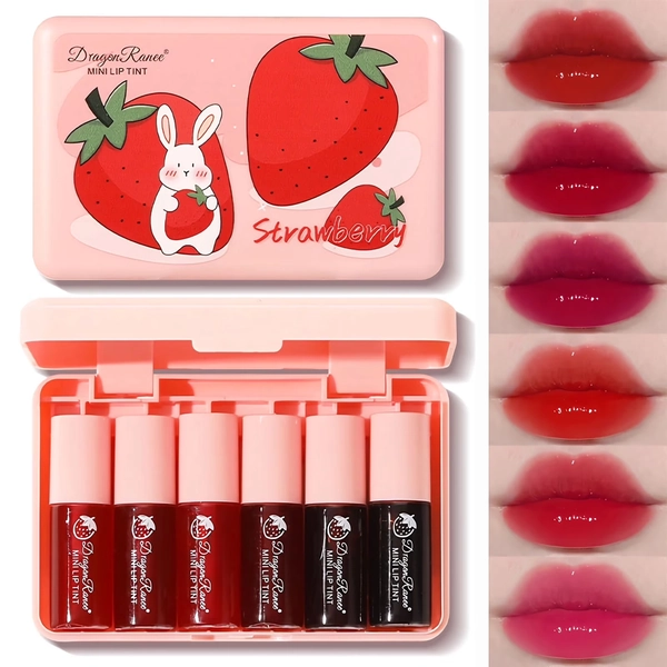 Firstfly 6 Colors Lip Tinted Stains Set, Mini Vivid High Pigment Lipstick, Hydrating Moisturizing Lip Cheeks Eyes Tint, Waterproof Long Lasting Shiny Glow Natural Glossy Non-Sticky Lip Stain Makeup