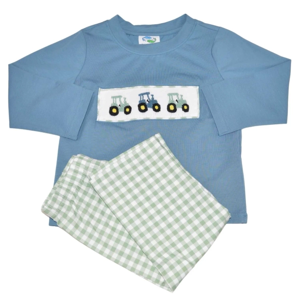  Hand Smocked Tractor Shirt and Pants Set