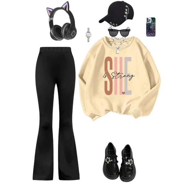 Girl's Fashion Print Long Sleeve Sweatshirt and Flare Pants Set, Casual Polyester Knit Top with Lettering Pattern, Perfect for Outdoor