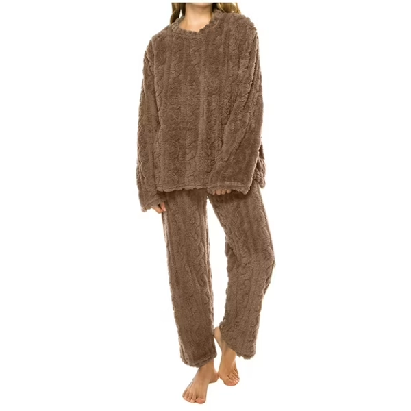 Diufon Womens Plush Pajama Set Fall Winter Warm Cozy Sleepwear Flannel Pullover Tops with Pants Loungewear Sets