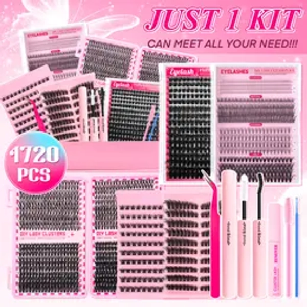 Cluster Lash Extension Gift Set, 30D/40D/60D/80D Natural-Looking & 100D Extra Volume Styles, with Glue, Tweezers & Brush, Soft Lightweight, Easy At-Home DIY, Salon-Quality Finish & Long-Lasting