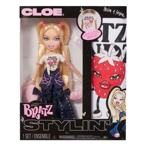 Bratz Stylin' Cloe Fashion Doll with Accessories and Customizable T-Shirt for You: Articulated, Wavy Hair, PVC Material