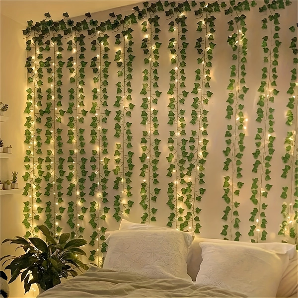 1pc Artificial Ivy Leaf Plant with 100 LED Fairy Lights - 3x1m/9.84ft USB-Powered Indoor/Outdoor Hanging Garland for Christmas, Weddings, Parties, Home & Garden Decor (No Battery Needed), Ivy Vine Decoration, Party Decorations, Lush Greenery, Realistic Foliage, Wedding Planners, Decorative Greenery, Plastic Foliage, Event Planners, Christmas Decor