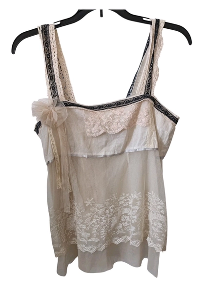 Womens Y2K Kimchi &amp; Blue  Lace-Inset Side Button Ivory Camisole Size 7