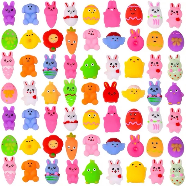 6/12/24/36/48pcs Easter Cute Mochi Squishy Toys, Mini Adorable Squeeze Stress Relief Toys, Suitable For Boys Girls Kids, Egg, Chick, Bunny, Carrot