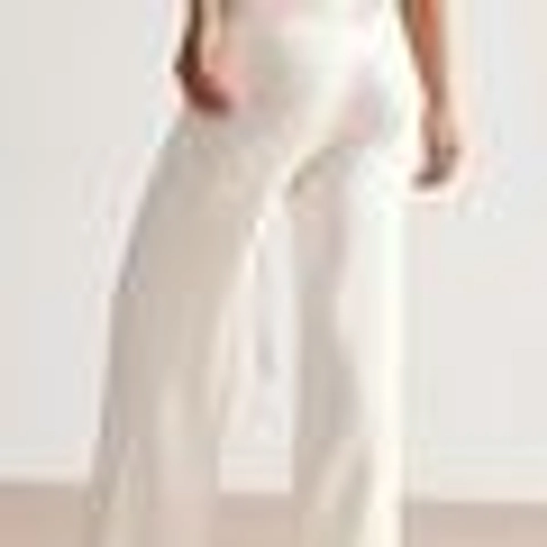 Solid Color Openwork Waist Tie Casual Knit Straight Leg Pants
