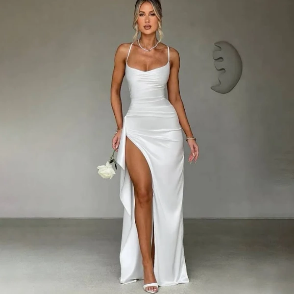 Women's Back Lace-Up Sleeveless Dress with High Slit