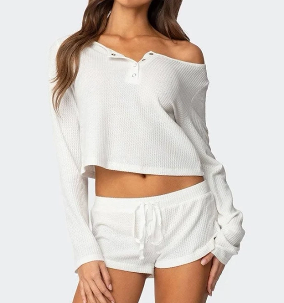 Edikted Women's Teddy Cropped Waffle Top