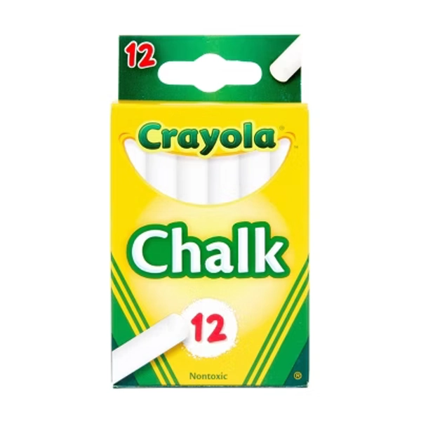 Crayola 12ct Chalk White: Non-Toxic Stationery, Office Supplies, 3.327" Length, 2.323" Width, 12 Pack
