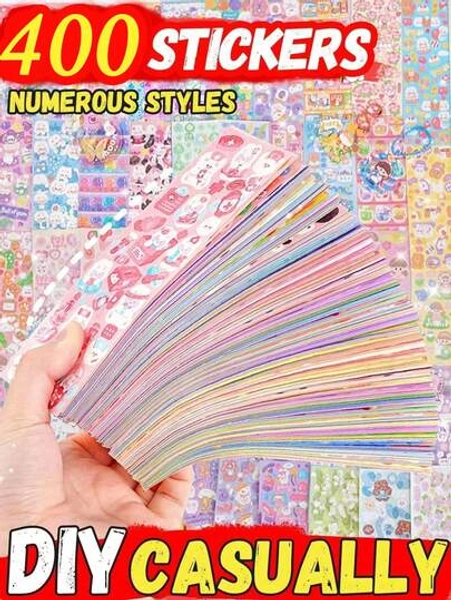 100pcs Assorted Holographic Sticker Set, Scrapbooking Stickers, Korean Style DIY Round Waterproof Sticker Decals