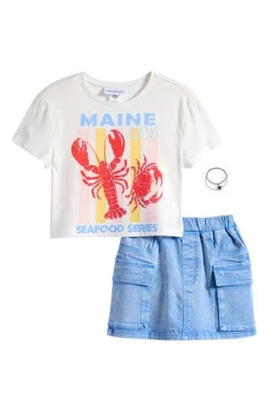 Tween Diva Kids' Lobster- Screenprinted T-Shirt & Denim Skort Set
