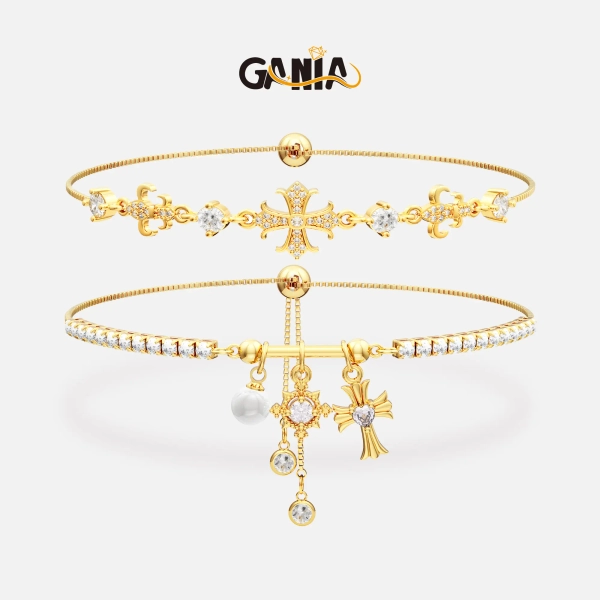 GANIA Double Layered Bracelets for Women Snowflake Cross Adjustable Sparkle，Set Meaningful Christian Symbol Hypoallergenic Gift for Valentine's Day gift  Valentine Wedding Birthday - Charms