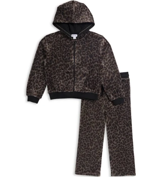 Splendid Girls' Cheetah Velour Zip Up Hoodie & Pants Set