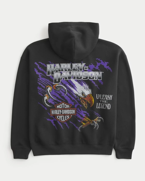 Boxy Zip-Up Harley-Davidson Motorcycles Graphic Hoodie